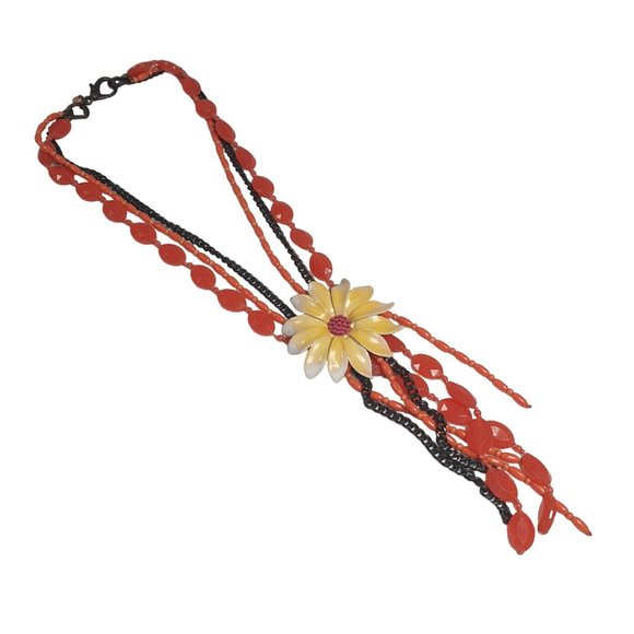 Daisy Enamel Women Boho Necklace Jewelry 18 In Length Plastic Costume Beach Core - Picture 6 of 6